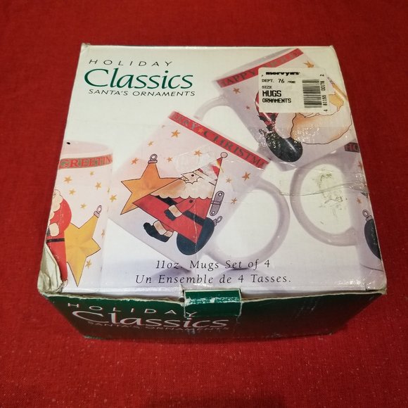 Vintage Signature Holiday Classics Santa's Ornaments Mugs Set of 4 w/Box